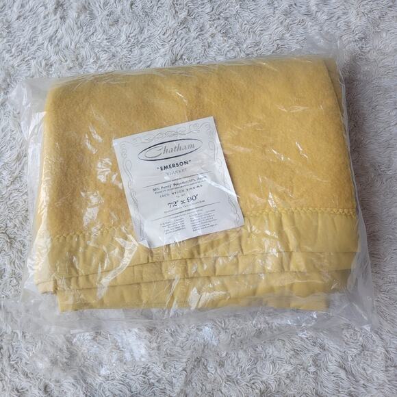 Vintage 70s Chatham Mustard Emerson Satin Trim Blanket Twin Double 72x90 NEW - Picture 3 of 5